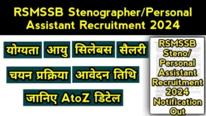 RSMSSB Stenographer/Personal Assistant Recruitment
